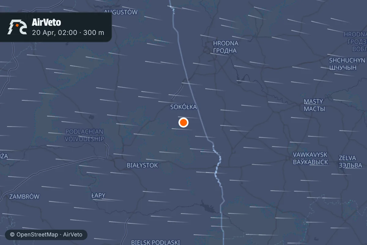 Wind at the time of: Bobrowniki drone arrest, April 2026 - 3 detained at border