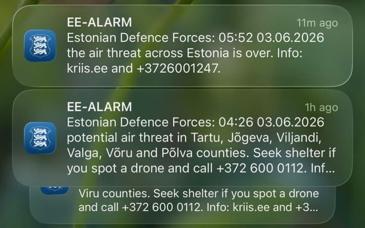 Drones trigger alerts across six counties in Estonia and Latvia