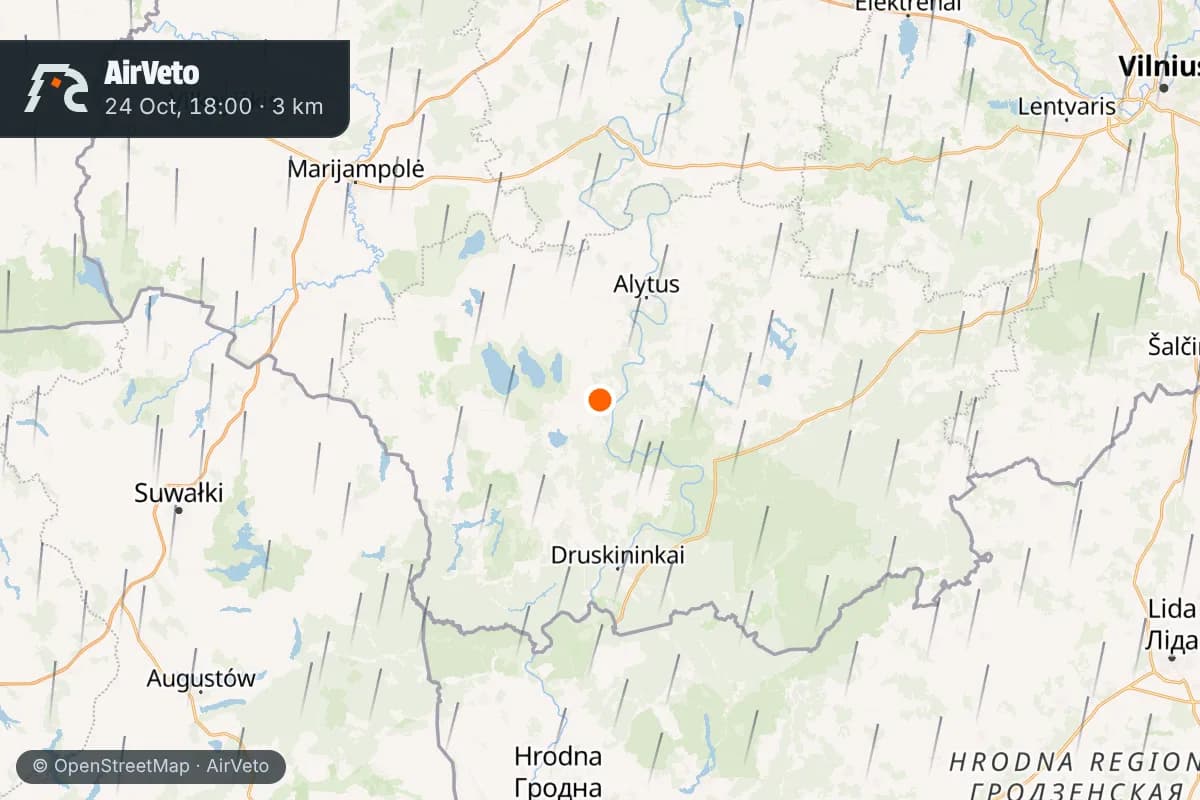 Wind at the time of: Juozapavičiai balloons, Oct 24 - 33 km downwind