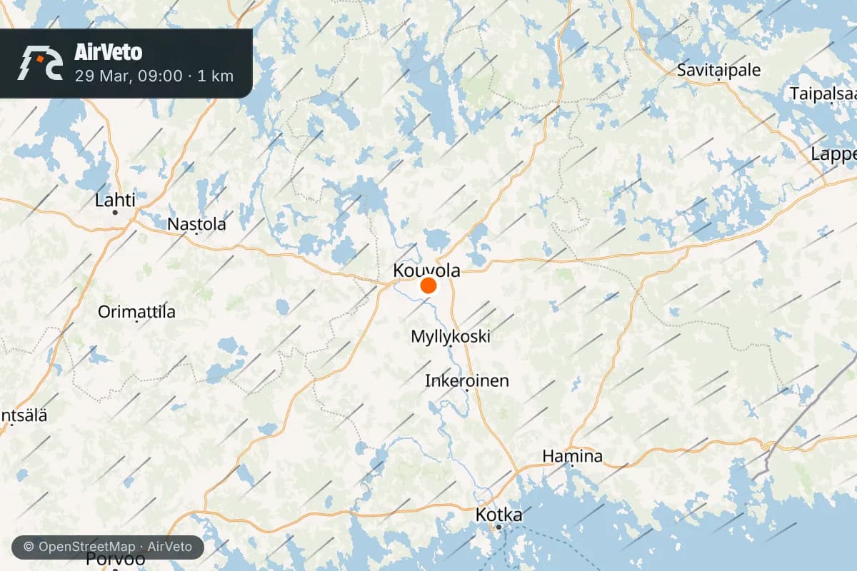 Wind at the time of: Ukrainian drones crash near Kouvola, Finland after EW jamming