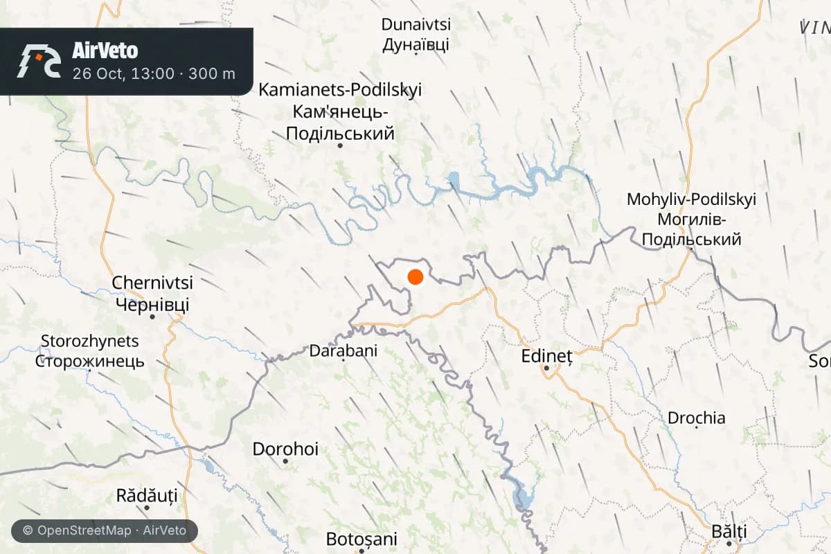 Wind at the time of: Larga paraglider, Moldova, 26 Oct 2026 - pilot asked asylum