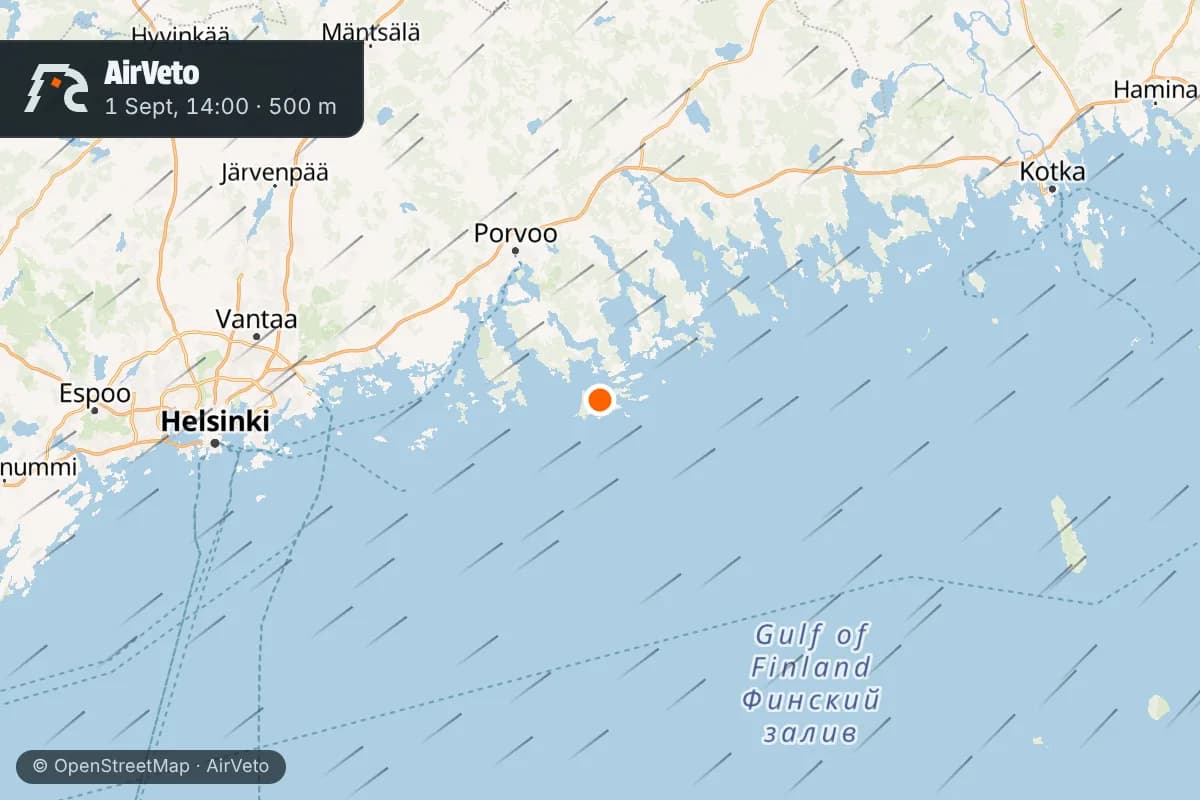 Wind at the time of: Russian Geoscan drone washes up on Finland's coast, 1 Sep 2026
