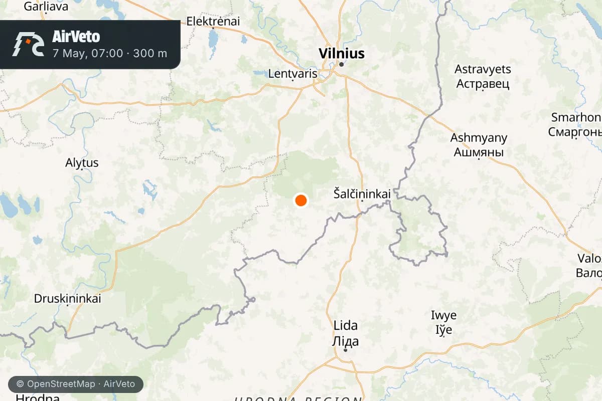 Wind at the time of: Šalčininkų drone, May 7, 2026 - 17th intercept of 2026