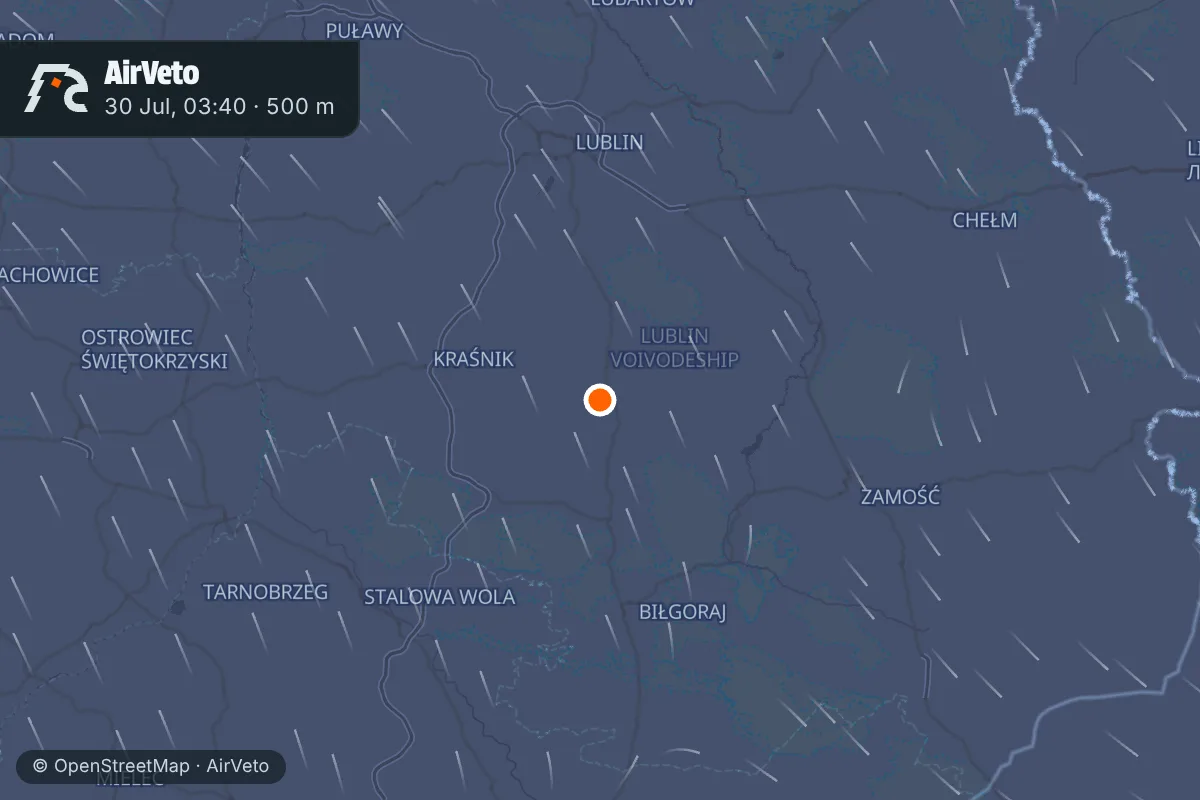 Wind at the time of: Tarnawa-Kolonia missile impact, July 30, 2026 - NATO airspace