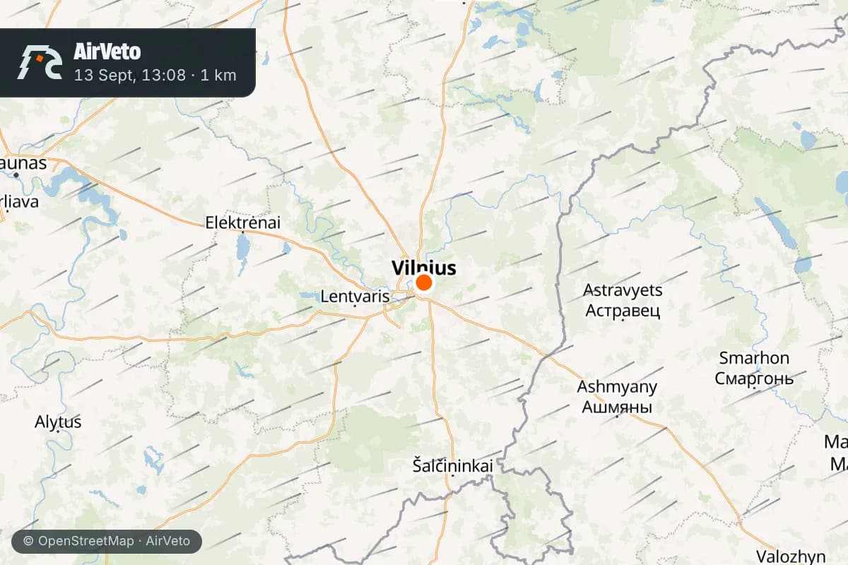Wind at the time of: Lithuania air alert: radar mark was a bird flock, 13 Sep 2026