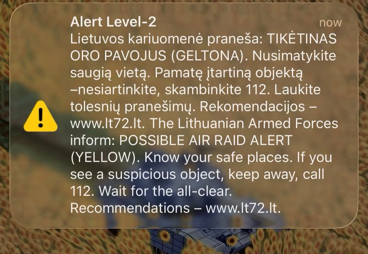 Vilnius yellow air alert, 3 Oct 2026