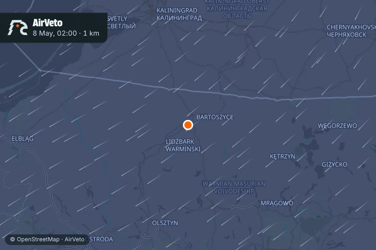 Wind at the time of: Bartoszyce drone, May 9, 2026 - crossed from Kaliningrad