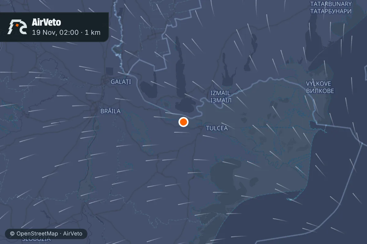 Wind at the time of: Romania scrambles four jets over Tulcea-Galați, drone vanishes