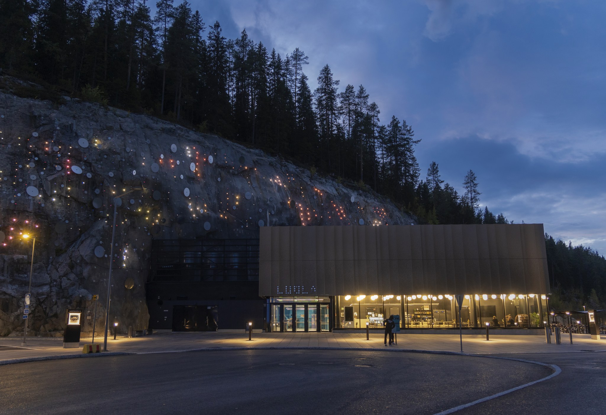 Luola, the underground civil defense shelter in Kuopio, Finland, at dusk