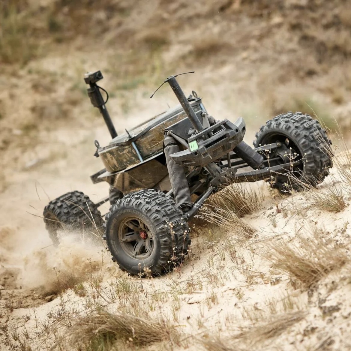 ARK-1-type UGV on a dirt slope