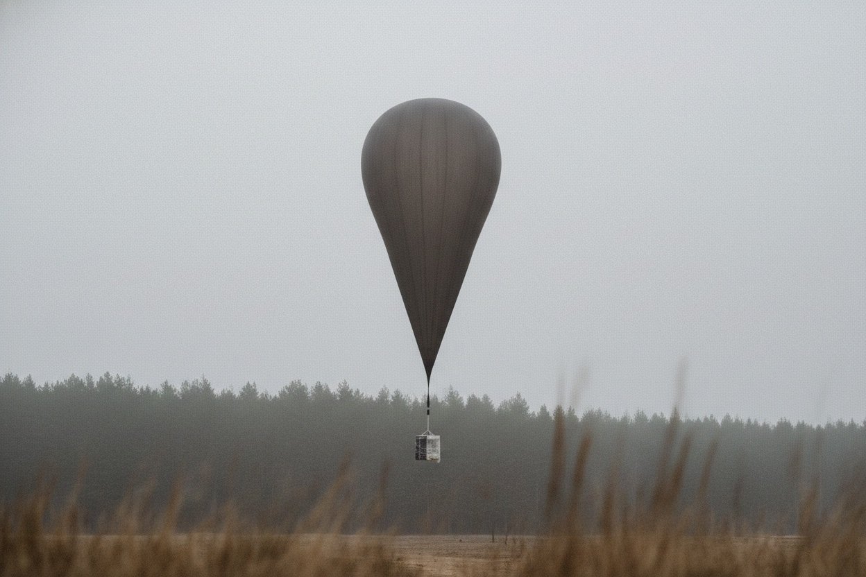 File photo — weather balloon over open terrain near a treeline