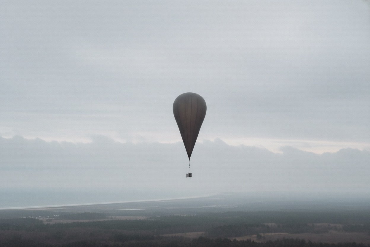 File photo — smuggling balloon visible from aerial perspective over open landscape