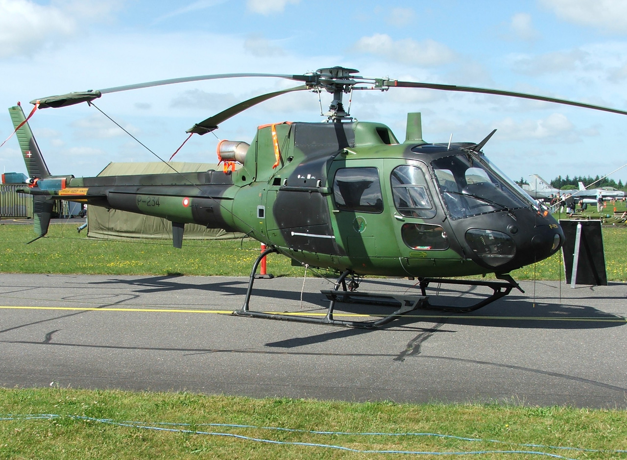 A Royal Danish Air Force AS550 Fennec helicopter on the ground at Karup Air Base