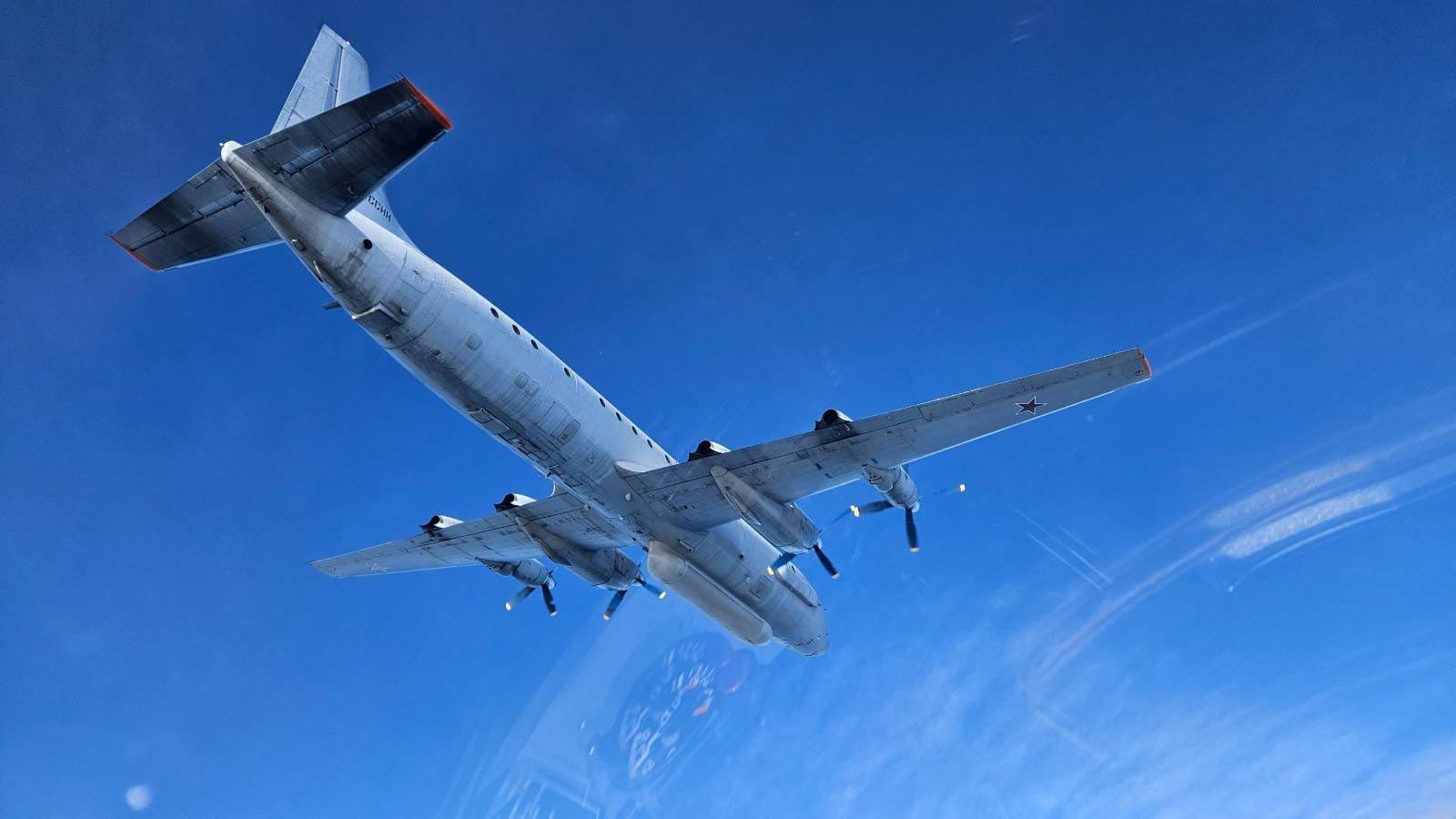 The Russian Il-20 reconnaissance aircraft photographed from the cockpit of an intercepting Polish fighter jet over the Baltic Sea, 31 August 2026