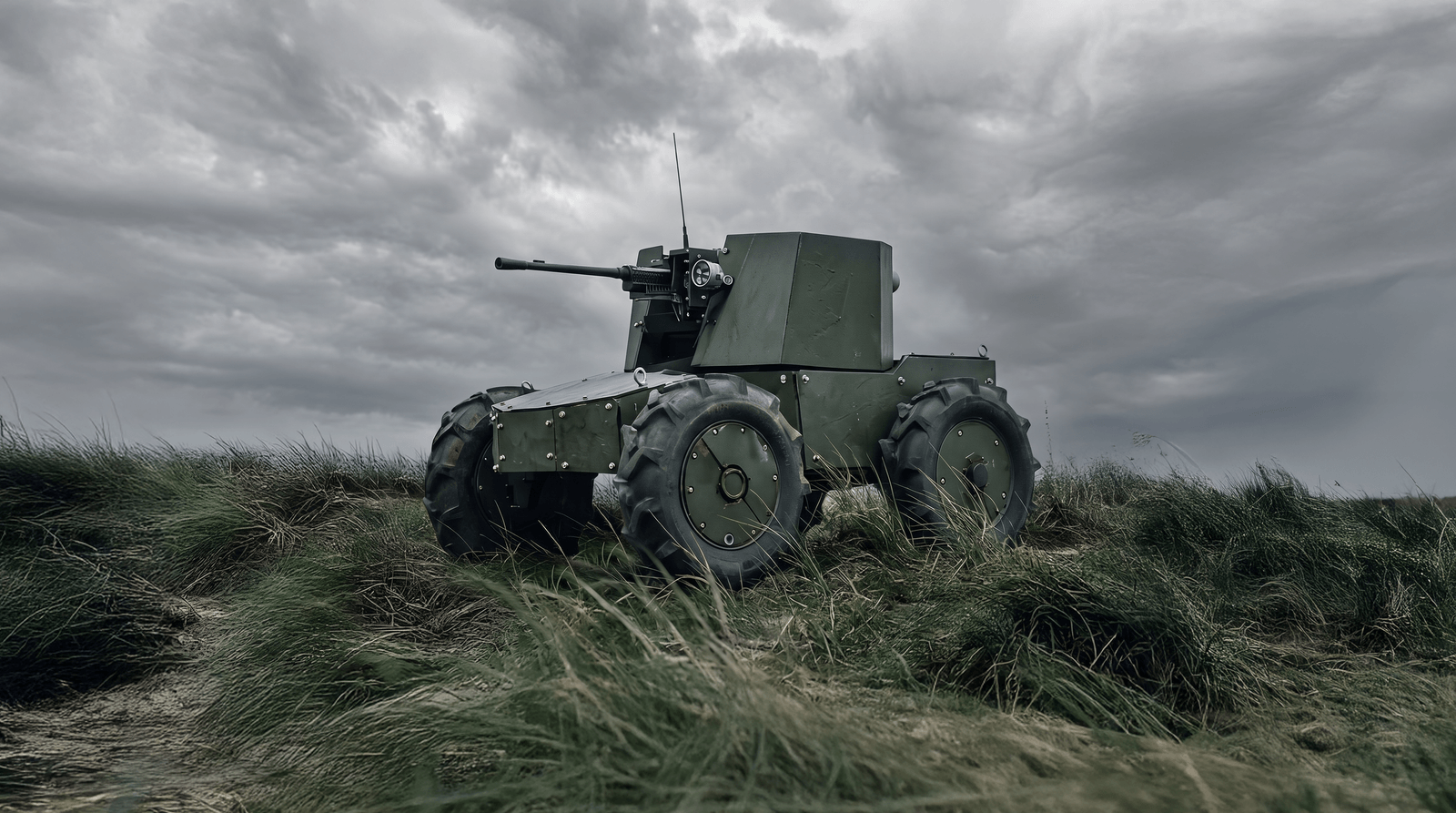 Armed UGV on coastal terrain